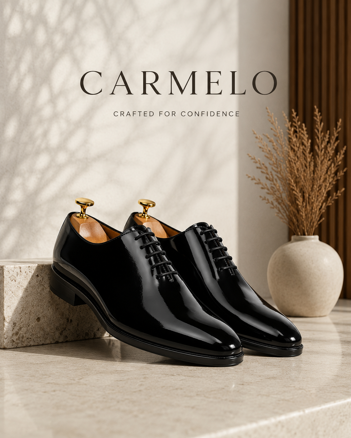 CARMELO - Men's Black Patent Leather Wholecut Shoe