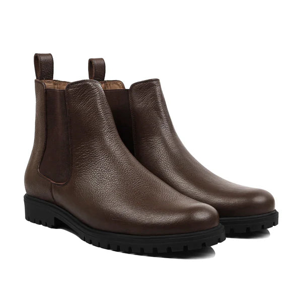 Men's Dark Brown Pebble Grain Leather Chelsea Boot