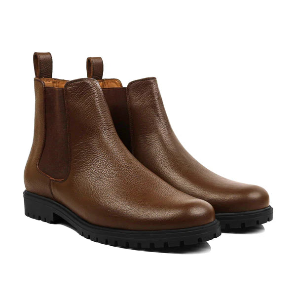 Men's Brown Pebble Grain Leather Chelsea Boot